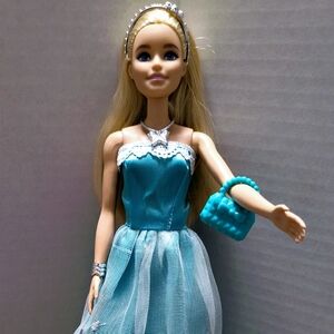 Redressed Barbie Doll With Torquoise Butterfly Theme Dress